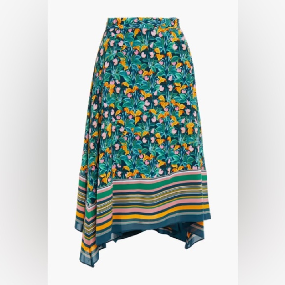 Dvf Floral Asymmetric Midi Skirt Size 12